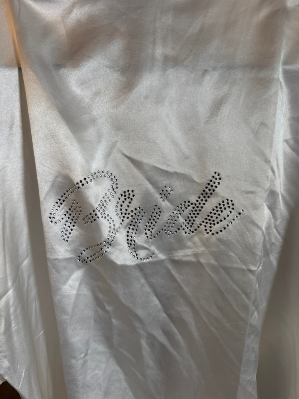 White Satin 'Bride' Robe with Rhinestone Script - Picture 3 of 6